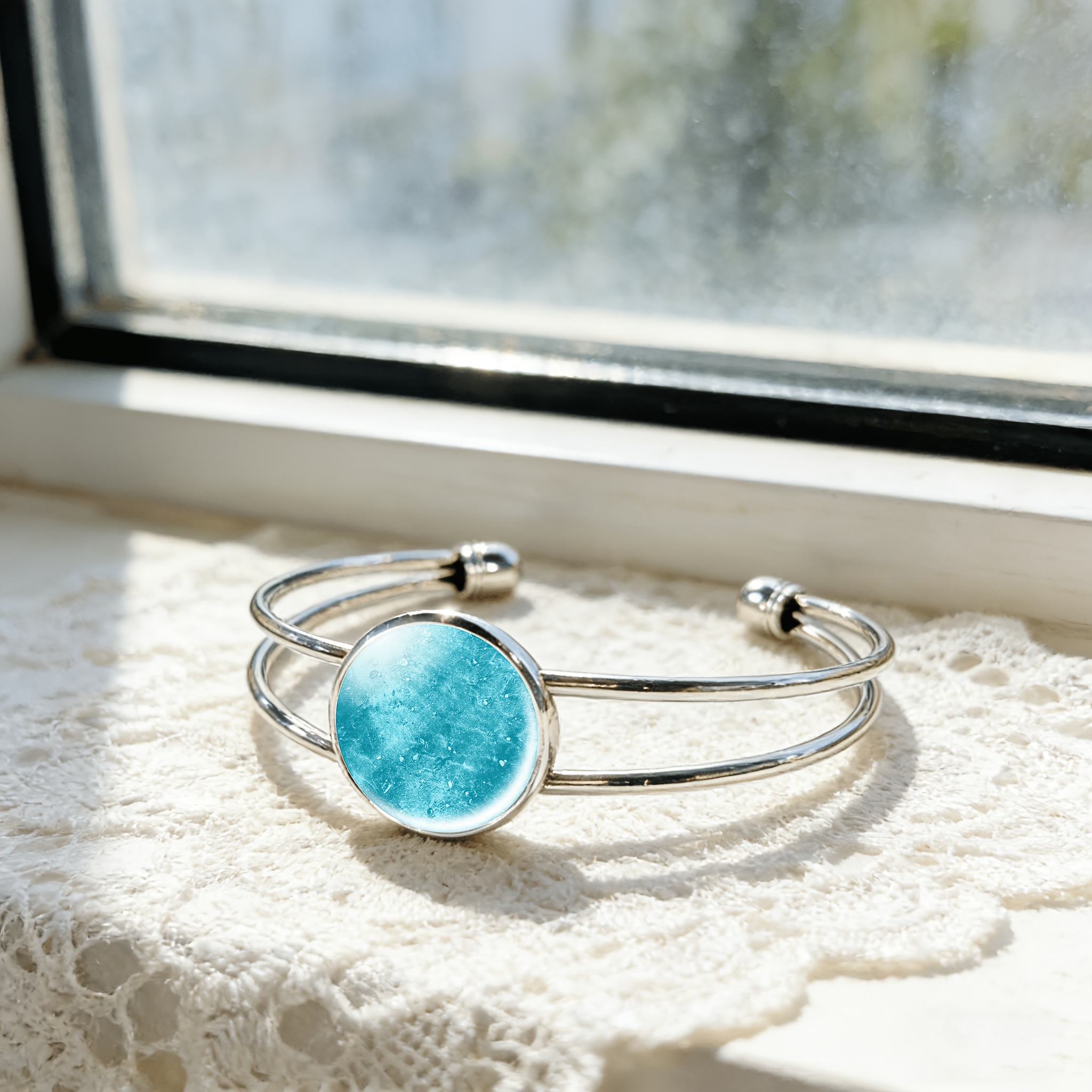 Women's Intricate Blue Circular Pattern Adjustable Open Bangle